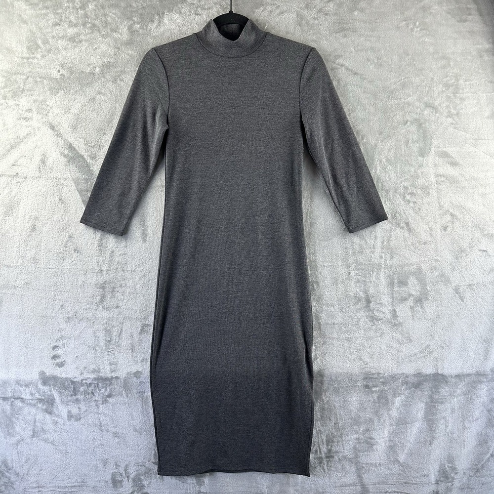 Forever 21 Pencil Dress Women's M Gray 3/4 Sleeve High Neck Bodycon